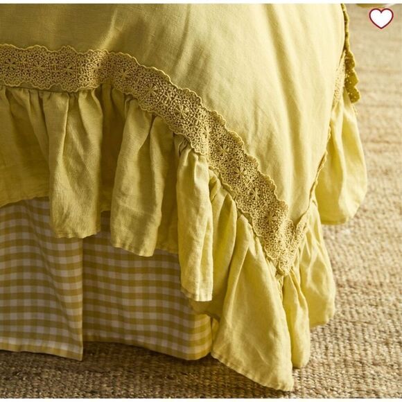 Pottery Barn Green Row Linen Ruffle Crochet Duvet Cover & Sham Twin Marigold - Picture 4 of 10